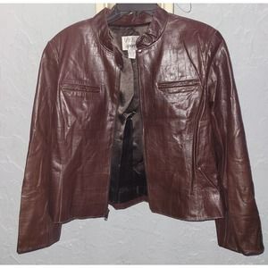 100% Leather Jacket Womens Size XL Brown Zipper Details runs smaller